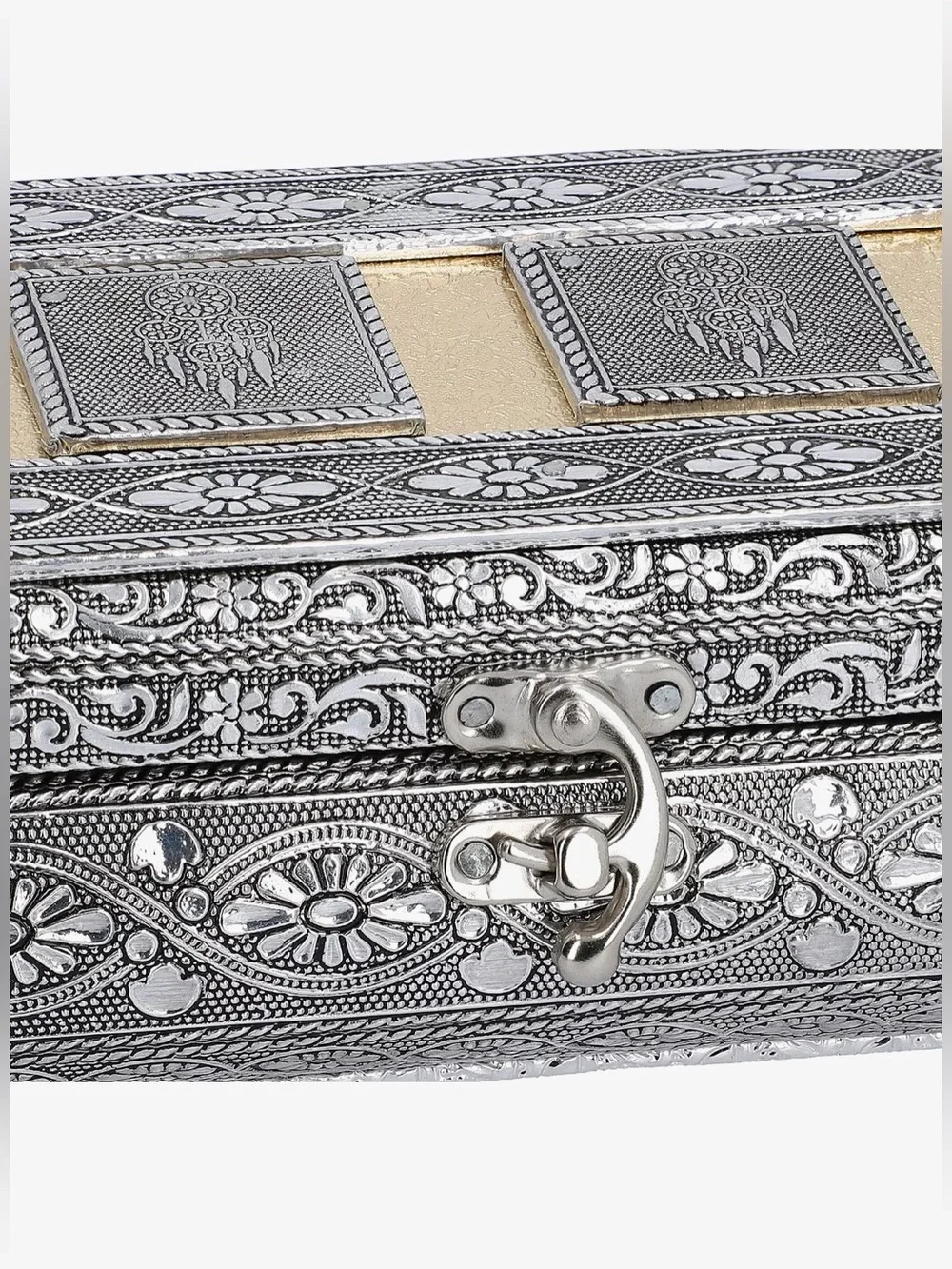 Handcrafted in India Dreamcatcher Embossed Silver Aluminum Jewelry Box